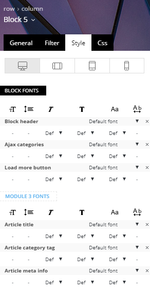 typography settings on blocks in Newspaper 8.7