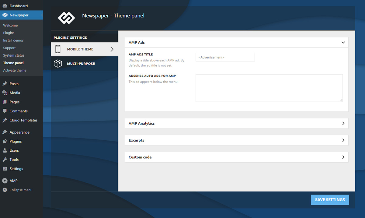 AMP plugin - Mobile Theme settings