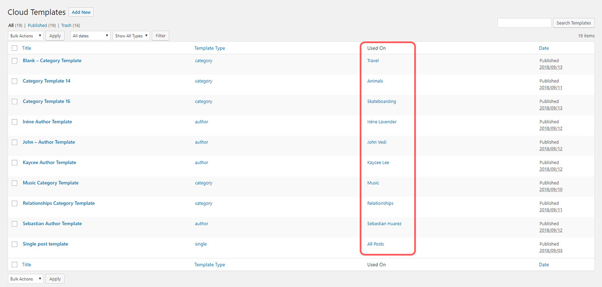 Templates' Placement List Usability-Features