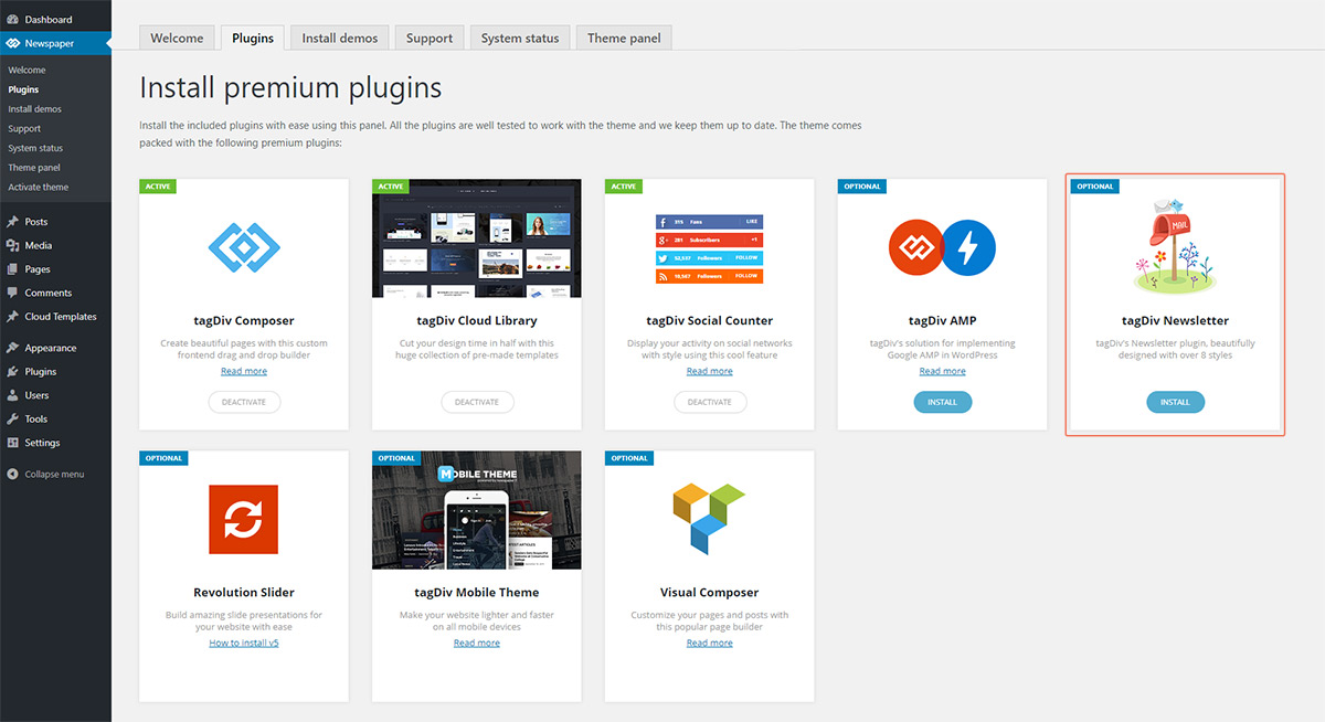 tagDiv Newsletter plugin: Install plugin