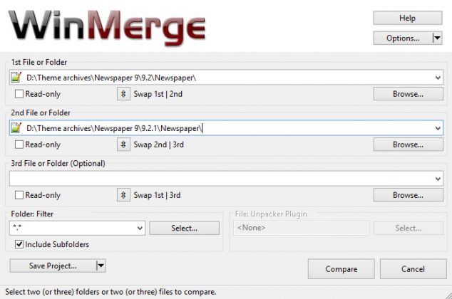 how to use winmerge to merge subfolders