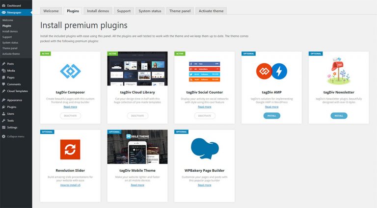 How to install and update plugins in Newspaper Theme