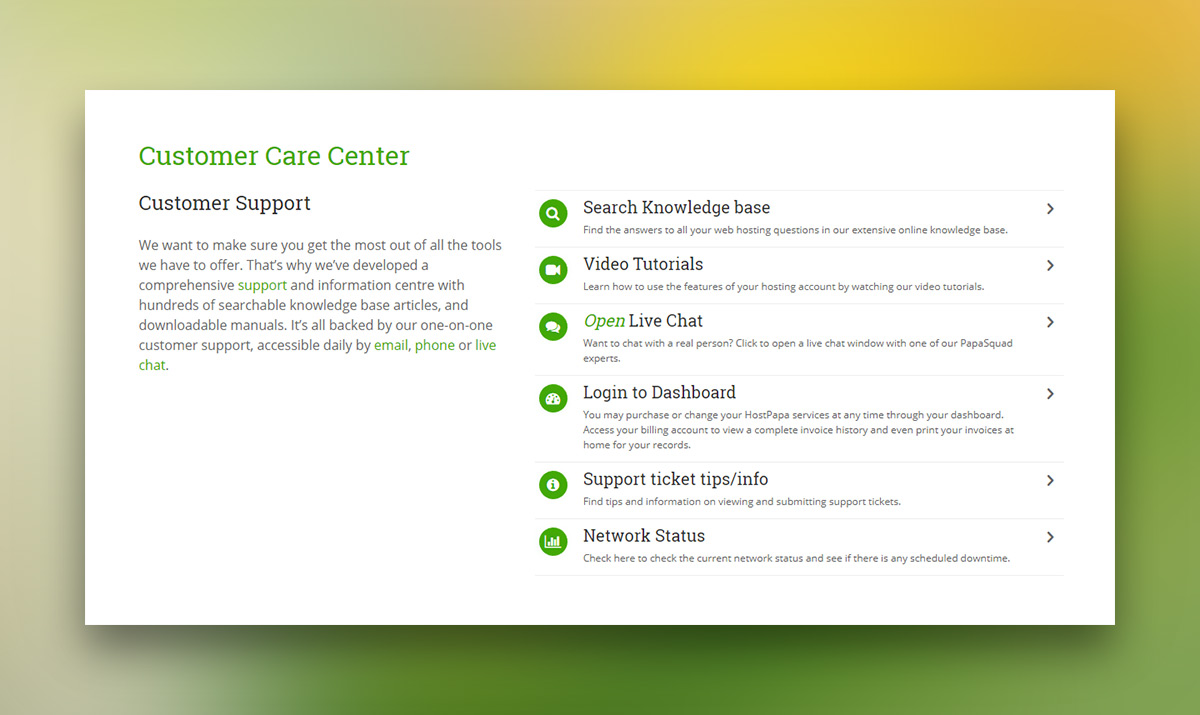 Customer Care Hostpapa Hosting