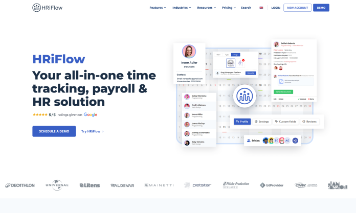 homepage HRiFlow app, a timekeeping, payroll and hr app