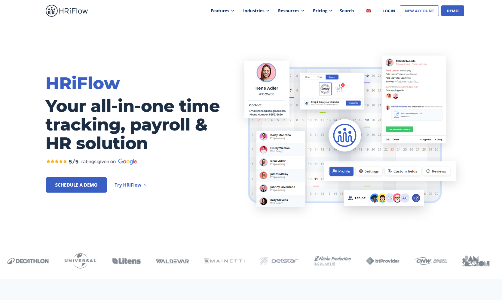homepage HRiFlow app, a timekeeping, payroll and hr app