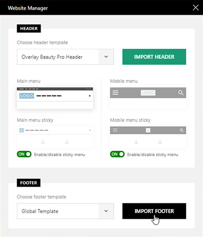 Import Footer Templates by clicking on the "Import Footer" button